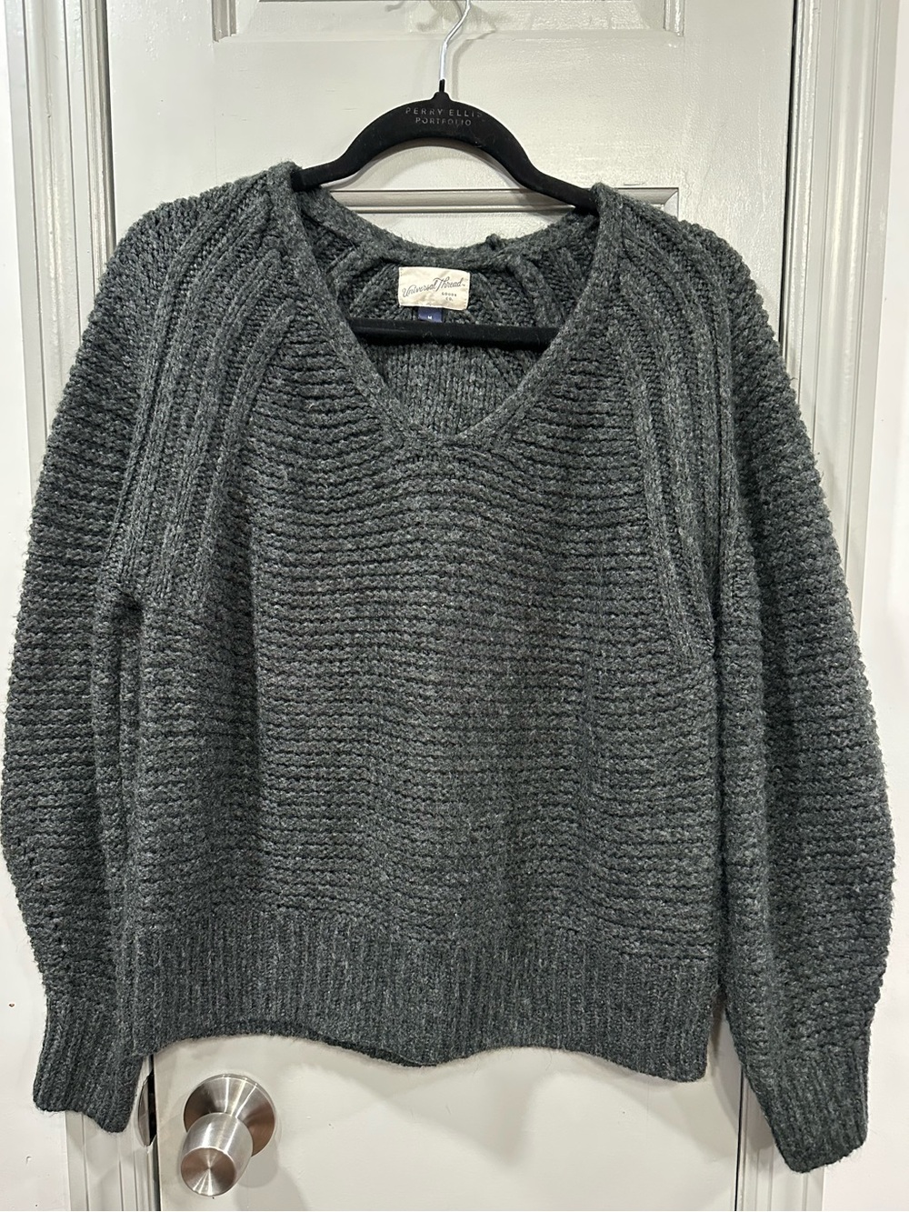 Universal Thread Charcoal V-Neck Chunky Knit Sweater
